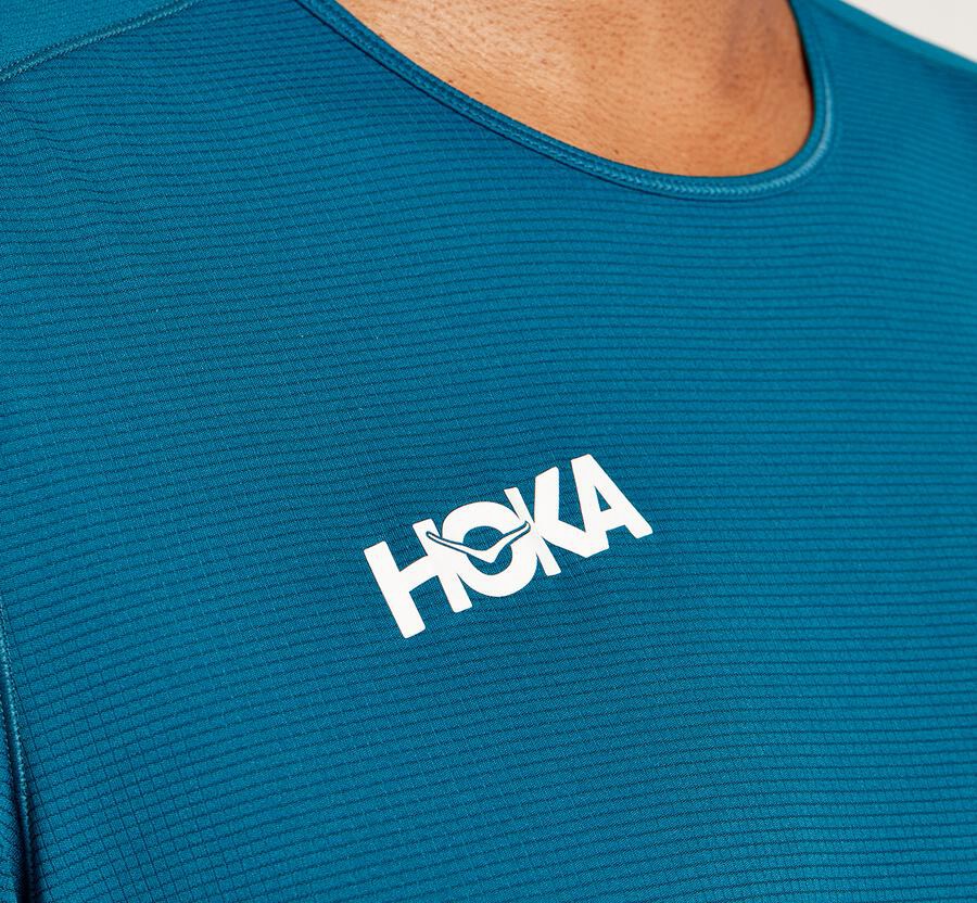 Hoka One One Tops Mens Blue - Performance Short Sleeve - 57629USFO